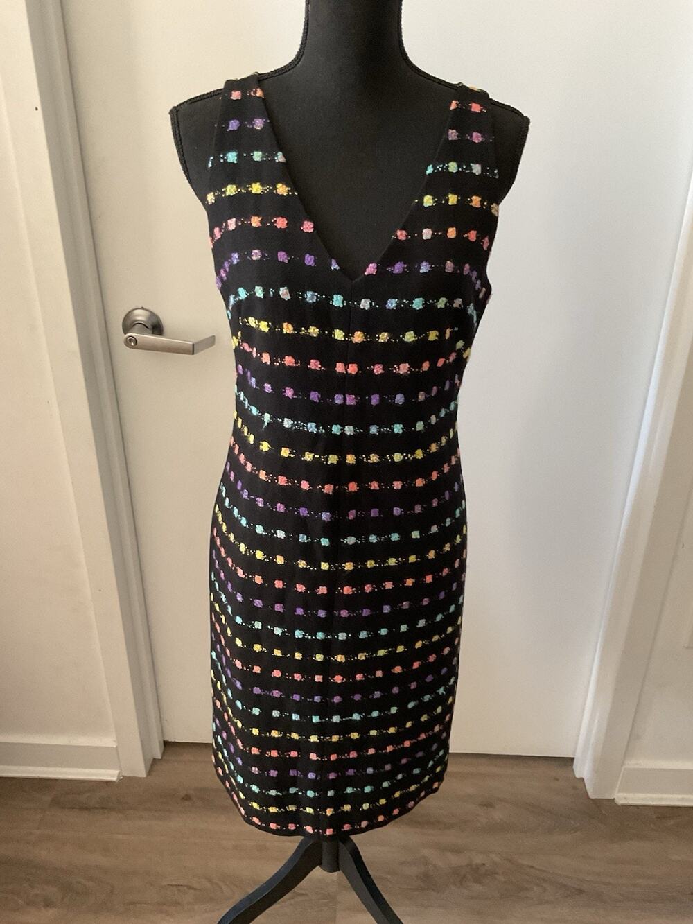 DVF Diane Von Furstenberg Minetta Confetti Sheath Dress Black Tweed Rainbow